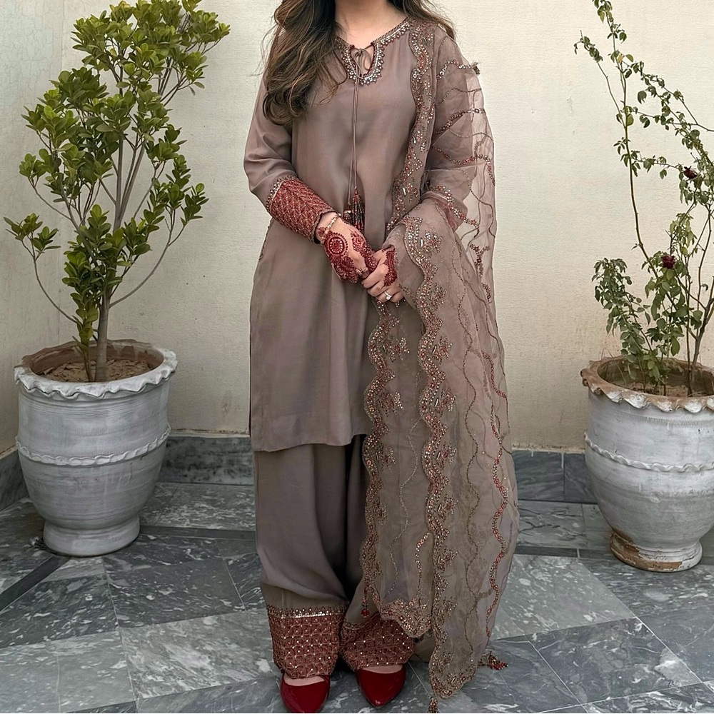 Pakistani raw silk farshi shalwar set
